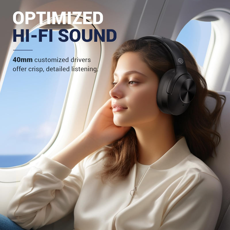 [Australia - AusPower] - Hybrid Active Noise Cancelling Headphones Wireless Over Ear Bluetooth Headphones with Microphone Deep Bass, Wireless Headphones with Hi-Fi Audio, Memory Foam Ear Cups, 30H Playtime - Black 