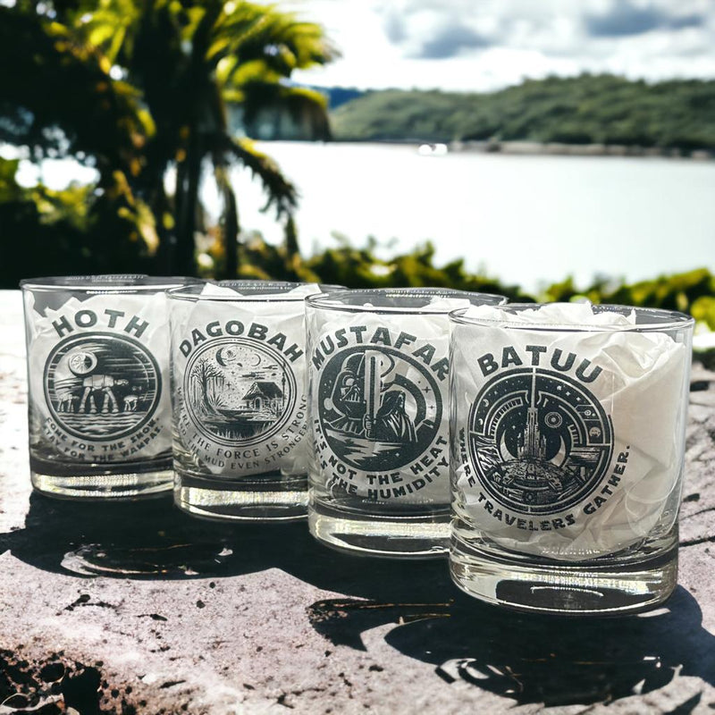 SW Etched Shot Glass Set of 4: Sci-fi Space Star Noises Wars Shot Glasses