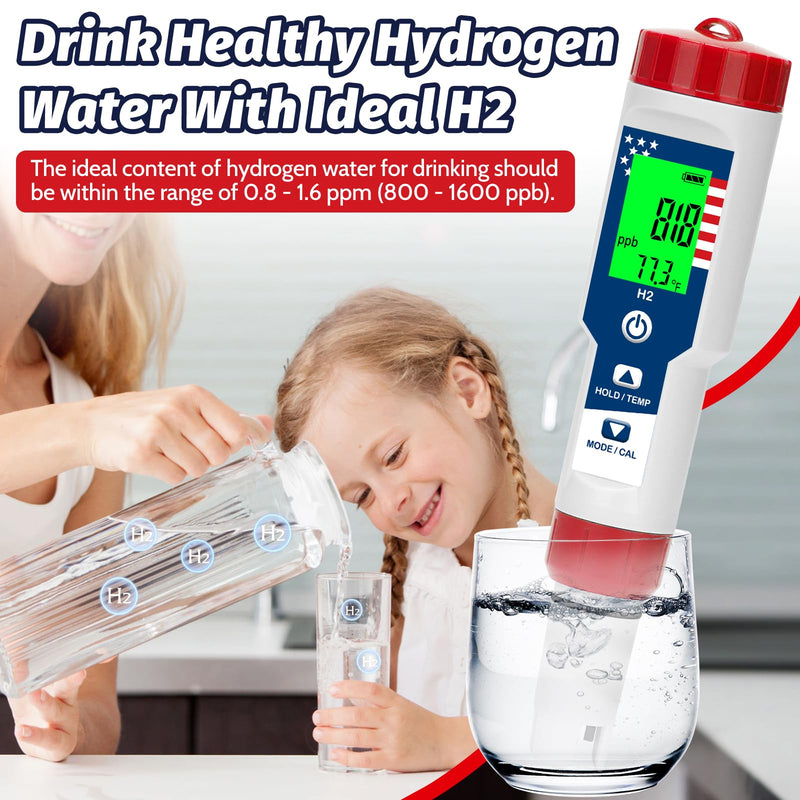 [Australia - AusPower] - Hydrogen Tester pH Meter for Drinking Water 4 in 1-pH/H2/ORP/TEMP Meter, Hydrogen Water Tester Kit for Hydrogen Water Bottle, pH and ORP Meter for Drinking Water Hydroponics Pool 