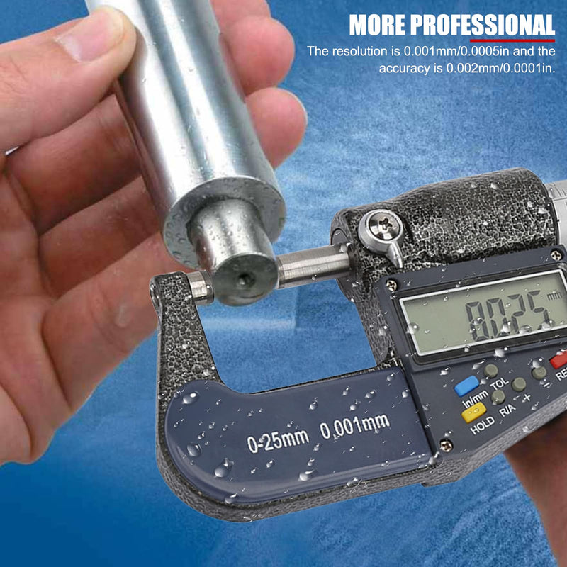 [Australia - AusPower] - 0 25mm Digital Micrometer, 0.001mm Resolution, Display Modes, LCD Screen, Tolerance Testing, for Professionals and DIY Enthusiasts 