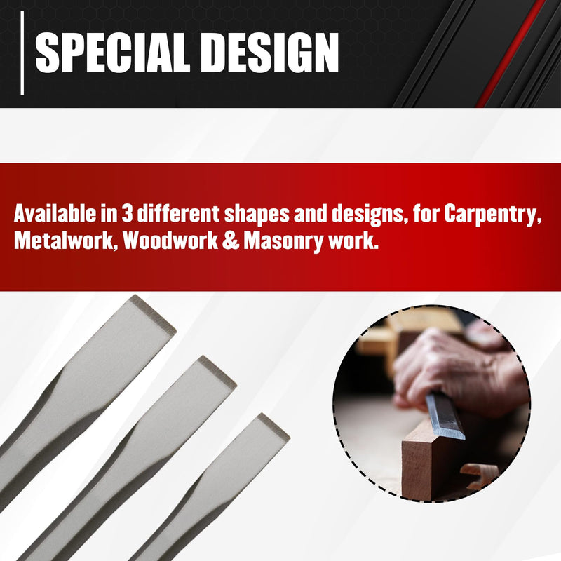 [Australia - AusPower] - C&T 3-Piece Heavy Duty All Purpose Cold Chisels Kit, 3/8, 1/2, 5/8 in, for Carpentry, Metalwork, Woodwork & Masonry work 