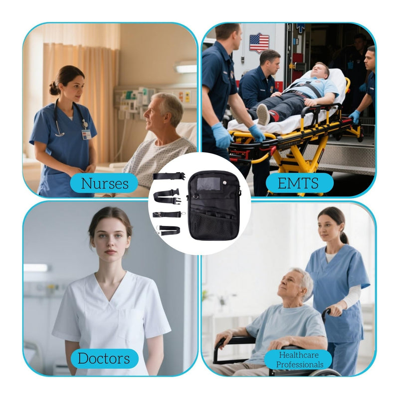 [Australia - AusPower] - Nursing Fanny Pack,Nurse Waist Pouch,Medical Gear Pockets Adjustable Waist Strap/Multi Compartment/Multicolored Suitable for Nurses,Caregivers,and Other Practitioners(Black) Black 