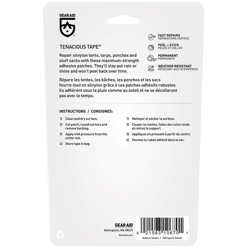 GEAR AID Tenacious Tape Silnylon Patches for Silicone Tent and Tarp Repair, 3”x5” 2 Pack