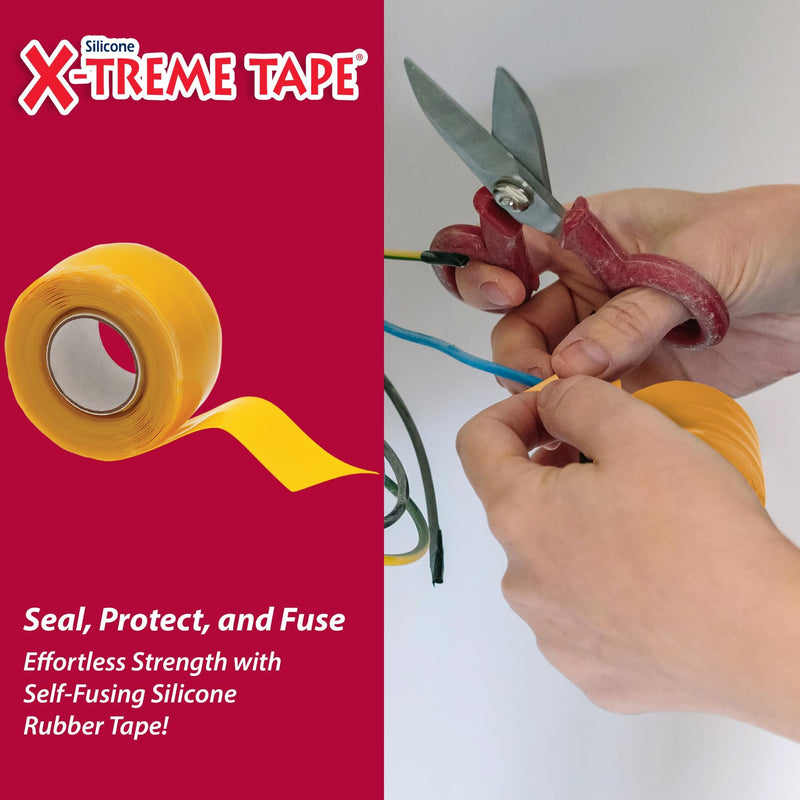 X-Treme Tape MOCAP Heavy Duty Electrical Tape, Self-Fusing Silicone Rubber, Waterproof & Insulating Flexible Tape, Electrical for Hose, Automotive, Outdoor & Repairs - 1" x 10ft Roll - Yellow 1" wide x 10 ft long