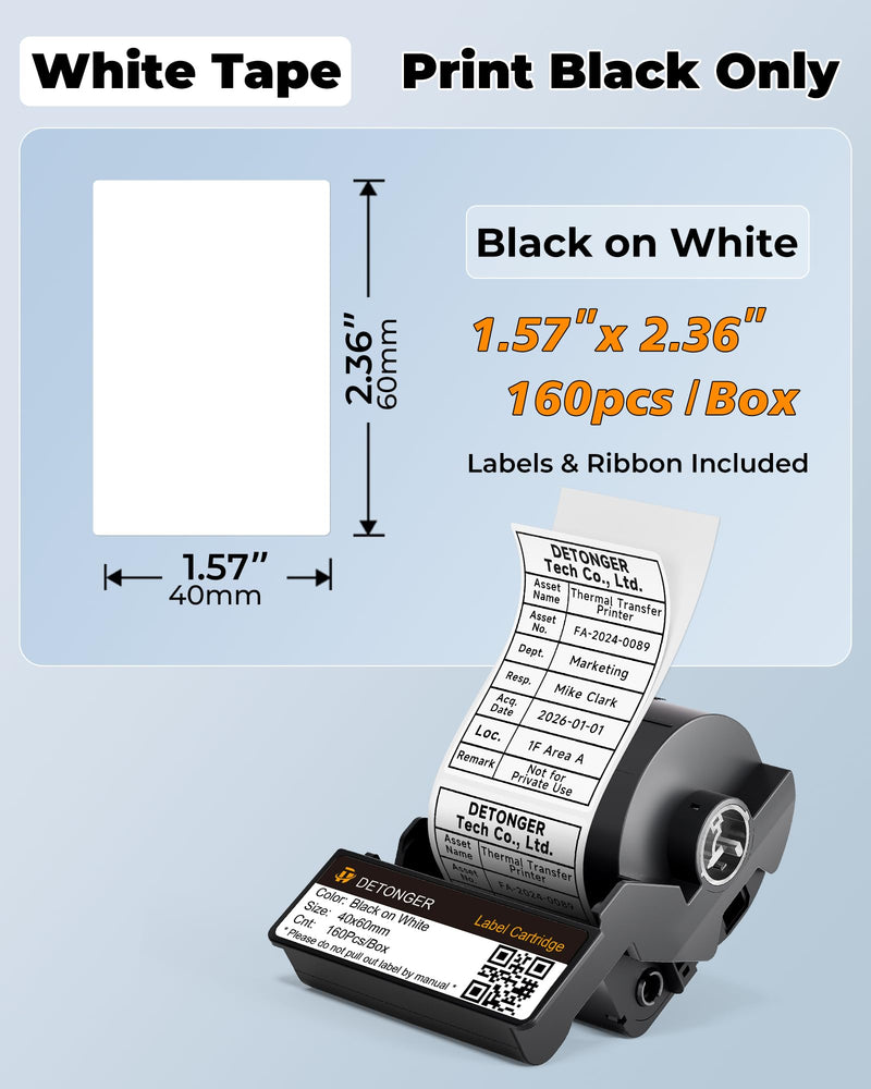 DT5150P PET Labels - UV Resistant, Weatherproof & Colorfast, All-in-One Thermal Transfer Ribbon Cartridge, Heavy-Duty for Indoor/Outdoor Use, Fits DT5150/5150P/350/353 Industrial Label Makers White-1.57"×2.36"