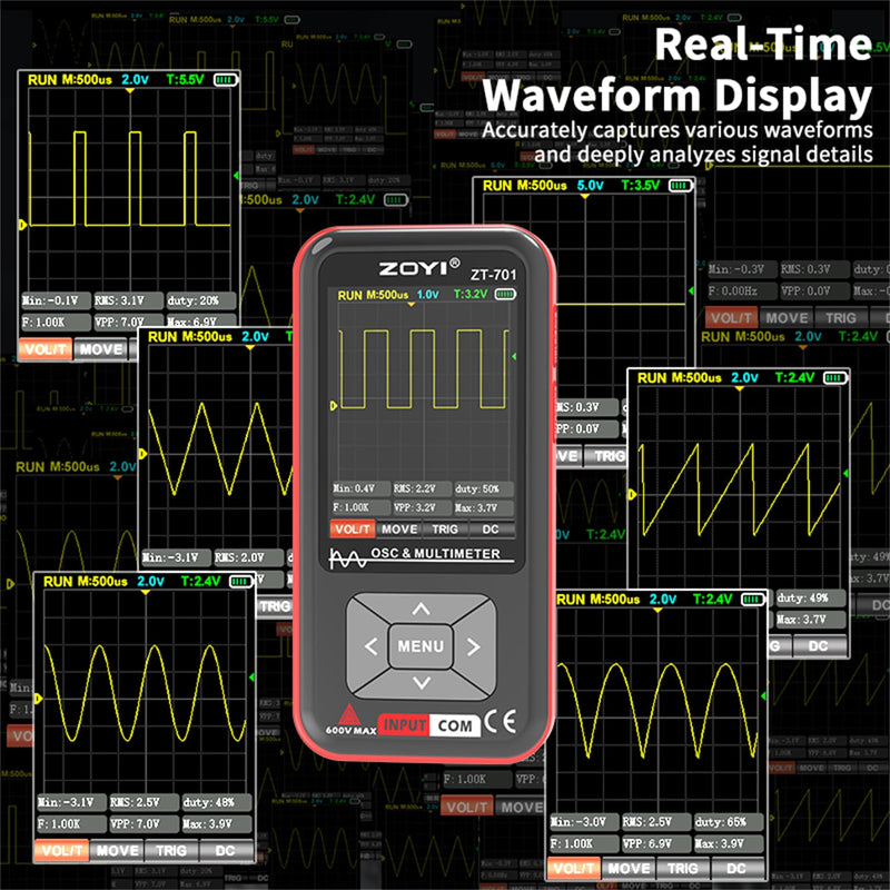 [Australia - AusPower] - 2 in 1 Handheld Oscilloscope with Multimeter 5MHz Bandwidth with Auto Waveform Measurement 3.2" IPS Color Display USB-C Rechargeable for Electronics Repair and Engineering 