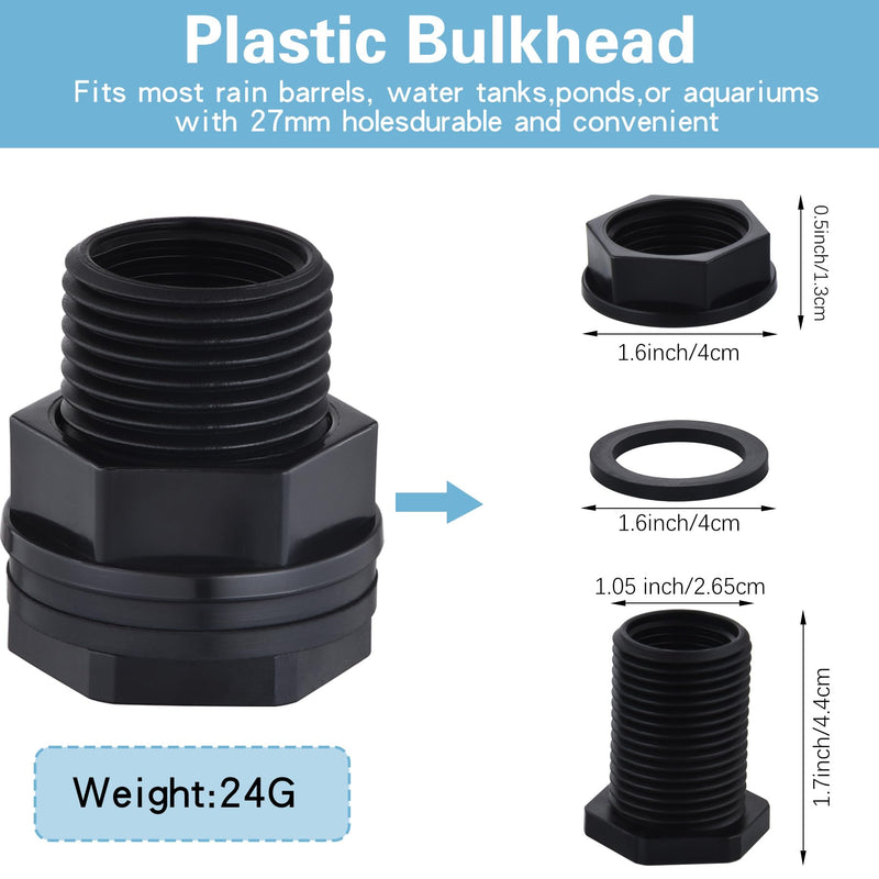 [Australia - AusPower] - 10 Pack Bulkhead Fitting, Garden Hose Threaded 3/4 Inch Male GHT x 1/2 Inch Female NPT Double Threaded Bulkhead Water Tank Connector for Rain Barrels Water Tank Pond Aquarium Tubs Pools Spigot 