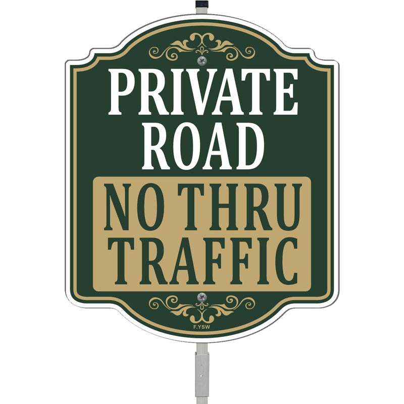 Private Road No Thru Traffic Sign 12" x 18" With 35" Long Metal Stakes No Through Road Private Drive Sign Private Driveway No Trespassing Sign Private Property Sign Stand Aluminum Outdoor Use Sign