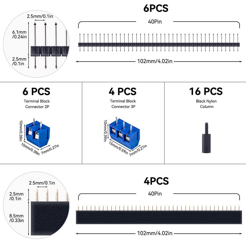 [Australia - AusPower] - 48 Piece Perforated Grid Board Kit, 12 Double-Sided PCB Board PCB Board Perforated Board 10 Pieces Male Female 10 Tiller Header, 10 Pieces 2P & 3P Screw Terminal with 16 Tablets Nylon Column Basic version 