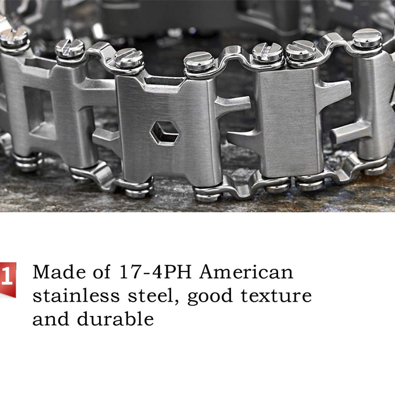 Stainless Tool Bracelet for Men Compatible for LEATHERMAN TREAD and Watch Band 29 in 1 Survival Hiking Camping Travel Friendly Multitools Wearable Bracelet 22mm Black