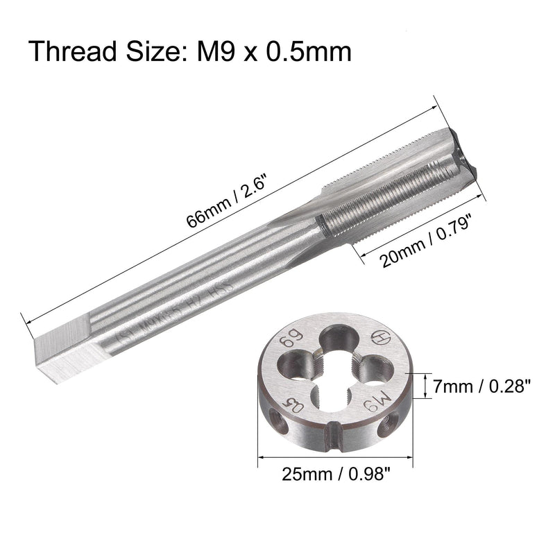 [Australia - AusPower] - uxcell M9 x 0.5mm Metric Tap and Die Set, Machine Thread Screw Tap with Round Threading Die, Tap & Die Kit for Nut Screw Bolt Thread Repair 
