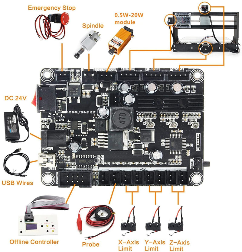 CNCTOPBAOS 3 Axis GRBL Control Board USB Port 3018-PRO CNC Router Controller Board with Offline Controller Remote Hand Control for CNC Engraving Milling Machine 1610-PRO,3018-PRO-MAX Style-A