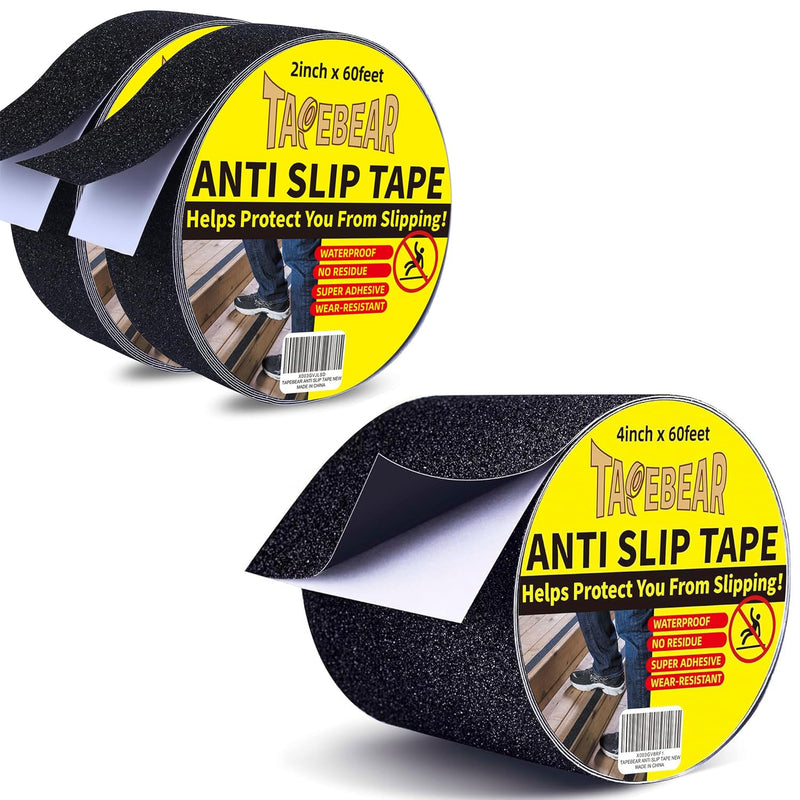 TAPEBEAR Grip Tape Anti Slip Traction Tape 2" 4" x 60Ft, Non Slip Tape Waterproof Heavy Duty Safety Tape for Indoor Outdoor Steps Stairs Treads, Strong Grip