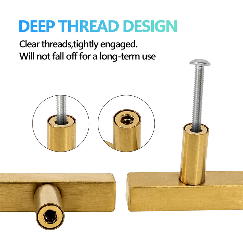 Cabinet Pulls Gold Cabinet Handles Square Drawer Pulls, 10 Pack 6-1/4 Inch 160mm Hole Centers Stainless Steel Kitchen Door Cupboard Cabinet Handles,8.82 Inch Length Hardware Handles 6-1/4 Inch Hole Centers