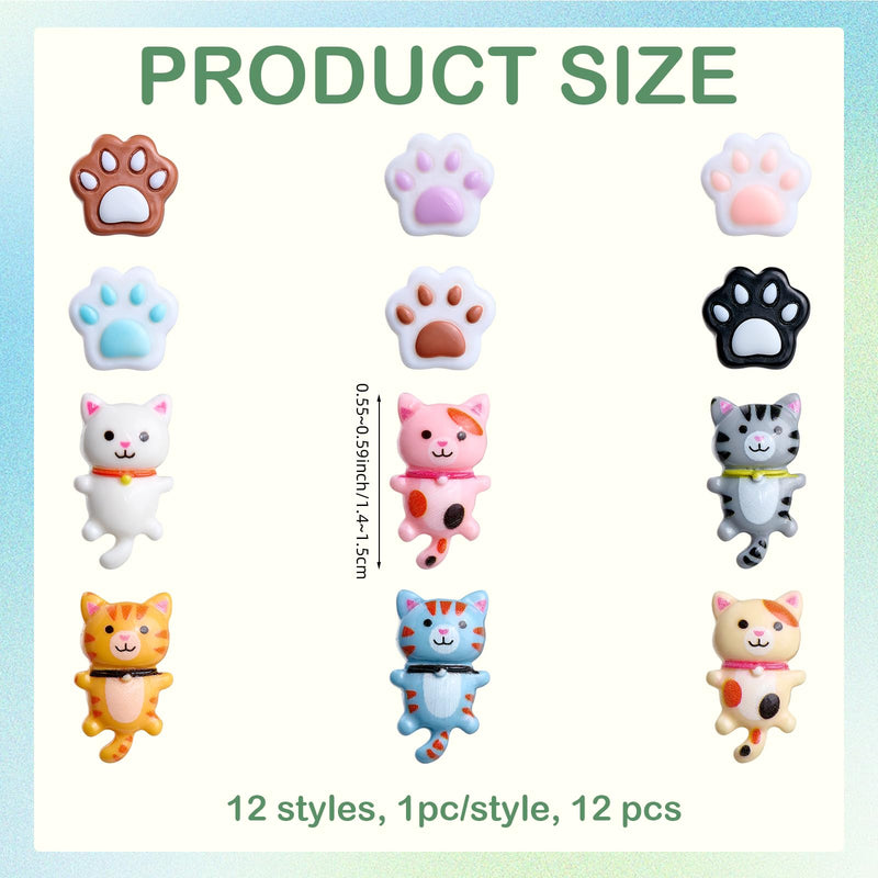 [Australia - AusPower] - 12 Pcs Stethoscope Charms for Nurses Personalized Paw Print and Cat Stethoscope Accessories Gifts for Nurse Graduates Doctor Surgeons and Medical Assistant Cat and Paw 