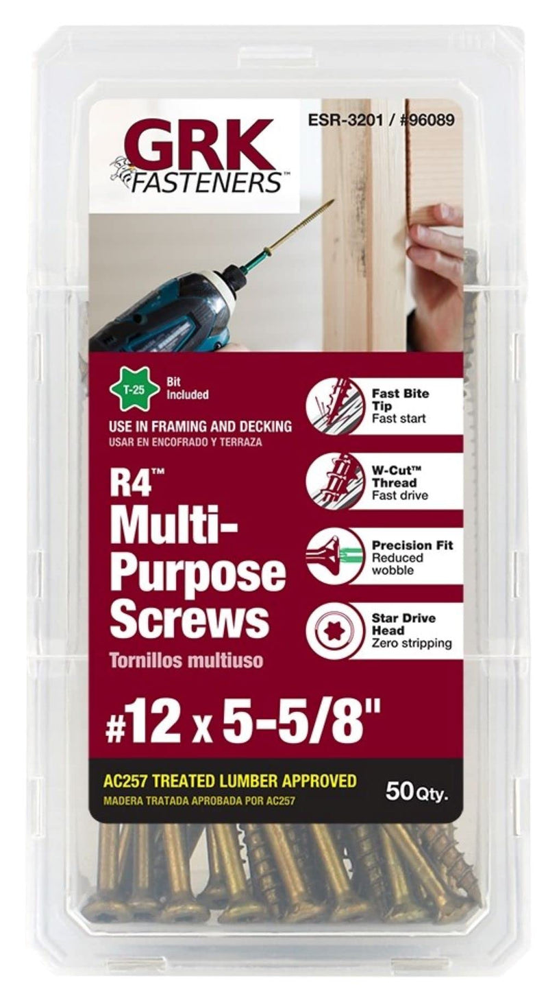 GRK 96089#12/14 x 5-5/8" R4™ Multi-Purpose Screws 50 Count Gold #12/14 x 5-5/8"