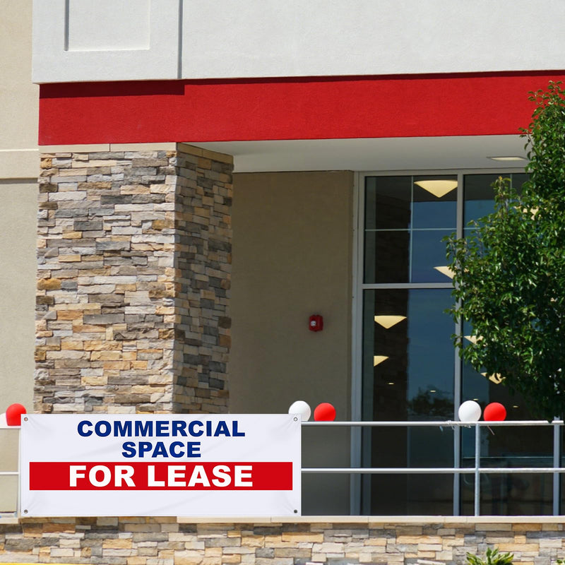 Hahafelt 18x48 Inch "Commercial Space for Lease" Vinyl Banner Sign, Durable Heavy-duty Outdoor Advertising Lease Sign, with Metal Grommets, Weather Resistant Business Rental Marketing Banner