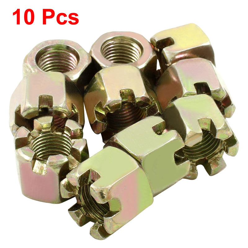 [Australia - AusPower] - 10Pcs M12 x 1.25mm Pitch Hex Slotted Castle Nut,Grade 4.8 Carbon Steel Hexagon Castle Nuts for Wheel Bearings,Mechanical Equipment,Chromatic M12 x 1.25mm,10Pcs Chromatic 
