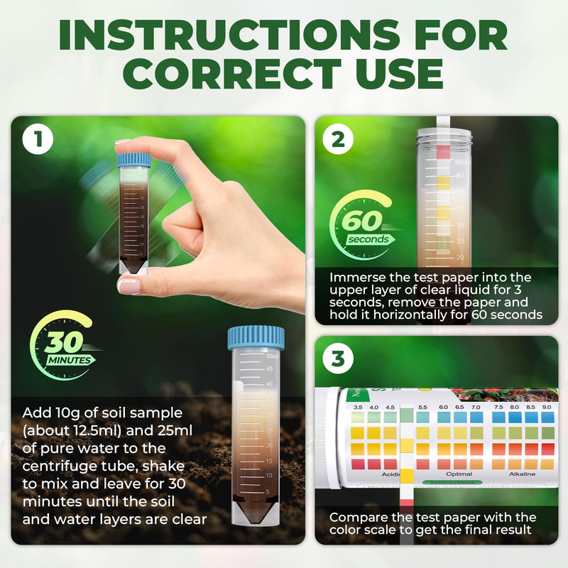 [Australia - AusPower] - Soil pH Test Kit: Upgraded 125 Soil pH Test Strips with Measuring Cylinders for Accurate Testing pH Level of Garden Lawn Grass Flower Vegetable Compost Dirt (125) 