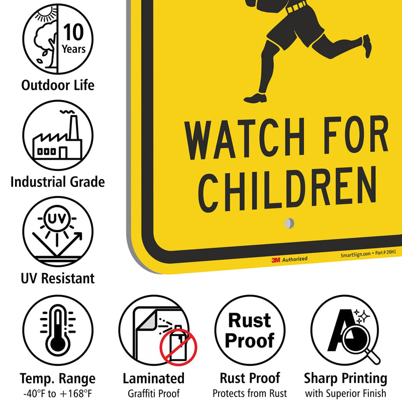 SmartSign 18 x 12 inch “5 MPH Speed Limit - Watch For Children” Metal Sign, 63 mil Aluminum, 3M Laminated Engineer Grade Reflective Material, Black and Yellow, Made in USA