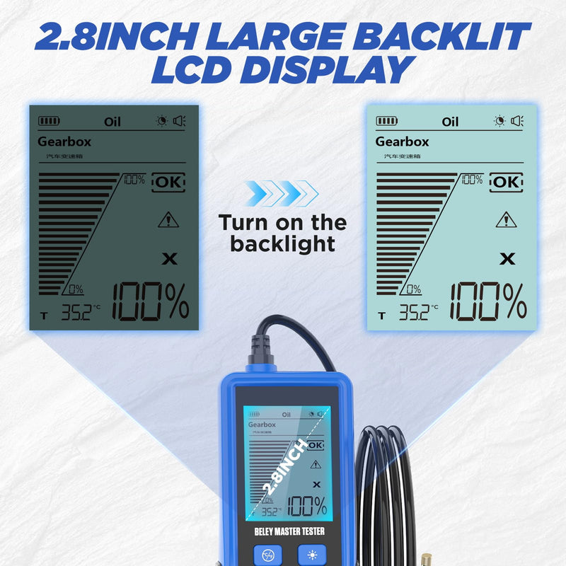 Automotive Transmission Fluid Tester Oil Analyzer Detector with Temperature Sensor, Gasoline & Diesel Gearbox Oil Diagnostic Tool with 31.5in Hose 2.8in Backlight Display (T20)