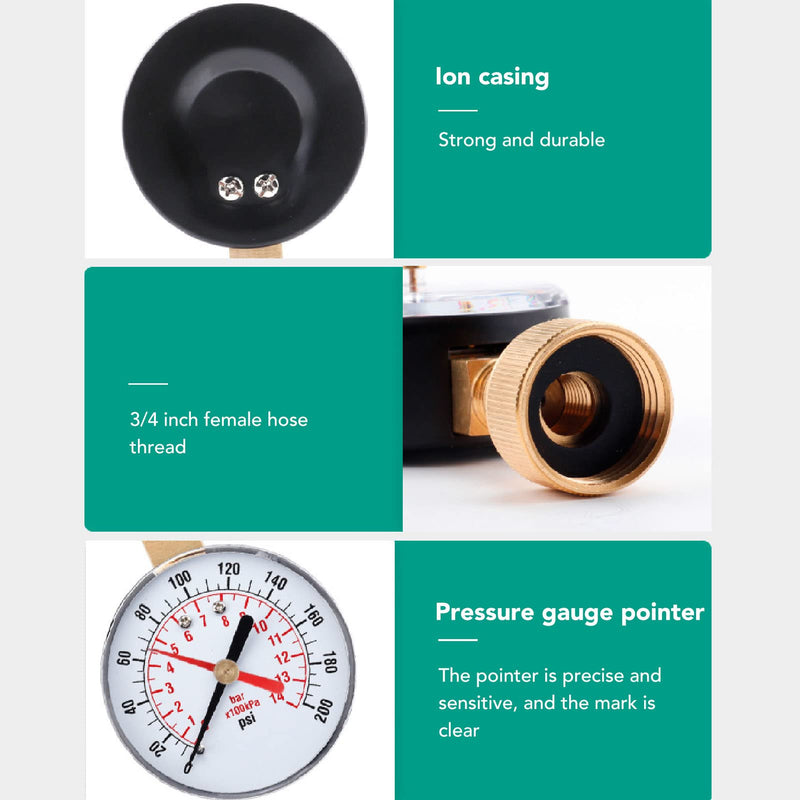 [Australia - AusPower] - Water Pressure Gauge Aluminium Alloy Iron 0 to 200 Psi Universal Water Pressure Gauge with 3/4 Inner Hose Thread for Replacement 