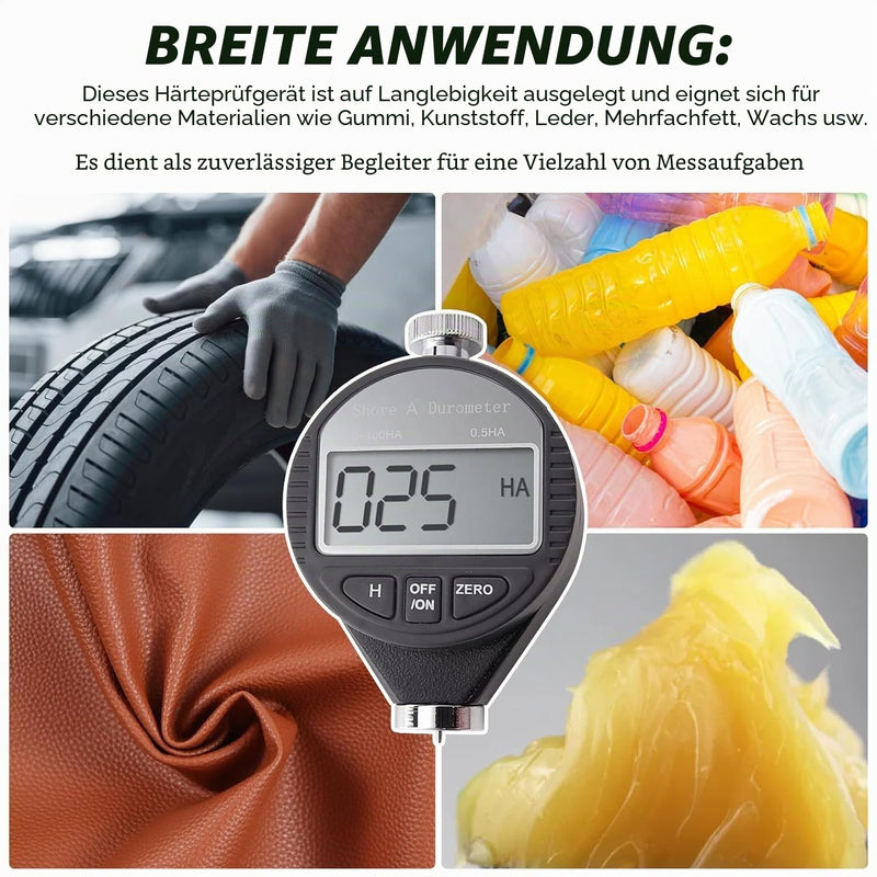 Digital Shore A Hardness Tester, Portable 100HD A Rubber Tyre Durometer | Hardness meter with large LCD, zero setting, rubber hardness tester with storage box, for rubber, silicone, tyres, plastic
