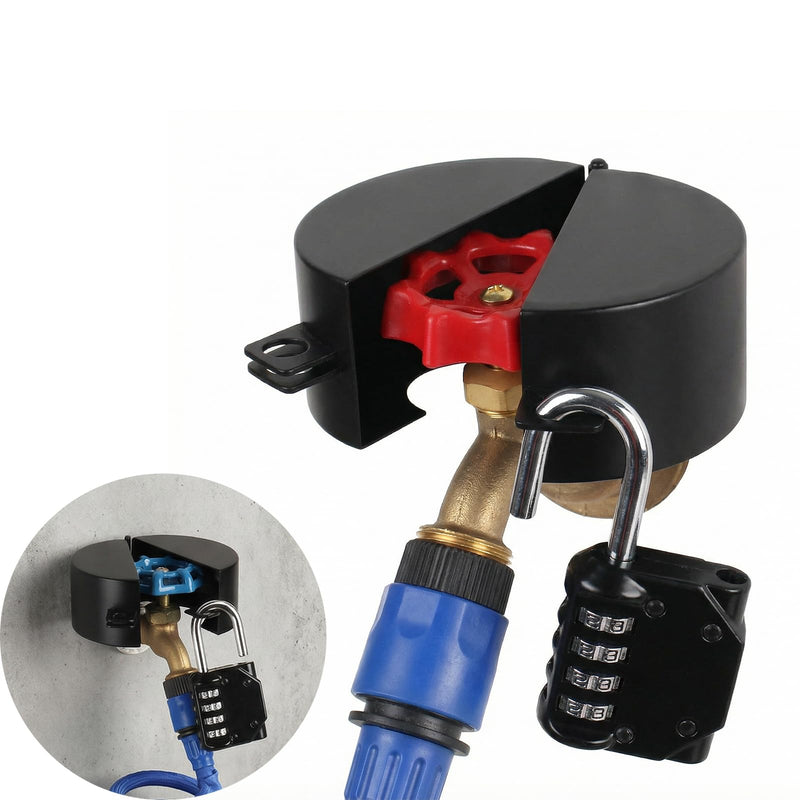 Gate Valve Locking Device (Password Lock) Metal Black, no Installation Required, Can Prevent Water Theft and Unauthorized Use - External Hose Lock Faucet ﻿ Dark Black