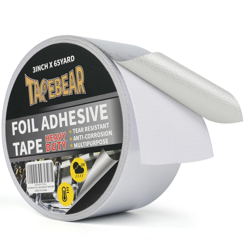 TAPEBEAR Heat Shield Tape Aluminized Fiberglass Cool Tape 3inch x 65Yards, Self-Adhesive Reflective Thermal Barrier Tape Heat Resistant for Air Dryer Vent, HVAC, Heating Unit, Auto, Pipe, 196Ft 3inch x 65yard 1