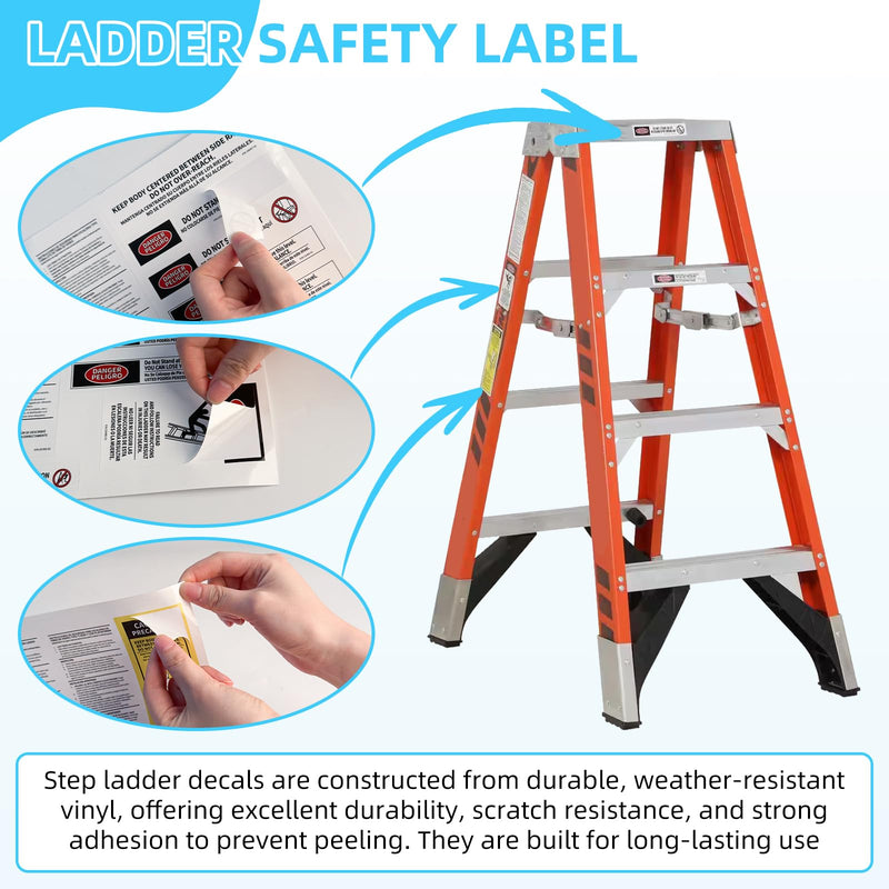 4 Pack 250 LB Step Ladder Safety Label Kit Replacement for Werner Type 1 250 Load Capacity Step Ladders, Fiberglass Stepladders Safety Stickers