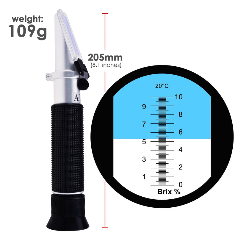 [Australia - AusPower] - 0-10% Brix Refractometer with ATC Low-Concentrated Sugar Solutions Accuracy 0.1% Synthetic Machining Coolants Maple Sap Cutting Liquid CNC Maple Syrup Makers Tea 