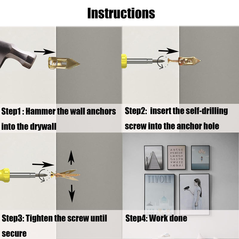 [Australia - AusPower] - 30 PCS Self Drilling Drywall Anchors, Dry Wall Anchors, and Screws for Drywall, Used On Drywall, Plaster Board, Sheetrock, and Hollow Wall (0.47x1.18'' Self Drilling Anchors and 0.15 x1.38'' Screws) 0.47*1.18'' Anchors + 0.15 x1.38'' Screws 30 