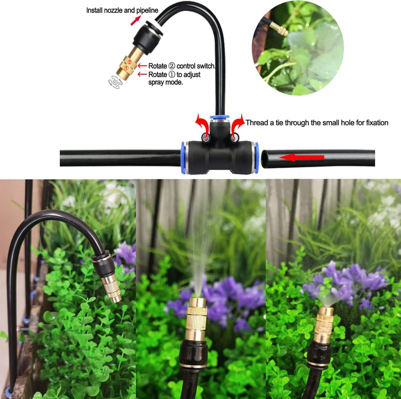 [Australia - AusPower] - 39FT Garden Mister System, Automatic Garden Watering System with 360-degree Bending Dropper Atomizing Copper Nozzle, Drip Irrigation System for Garden, Greenhouse, Yard, Lawn, Plant (12 Spray Nozzles) 