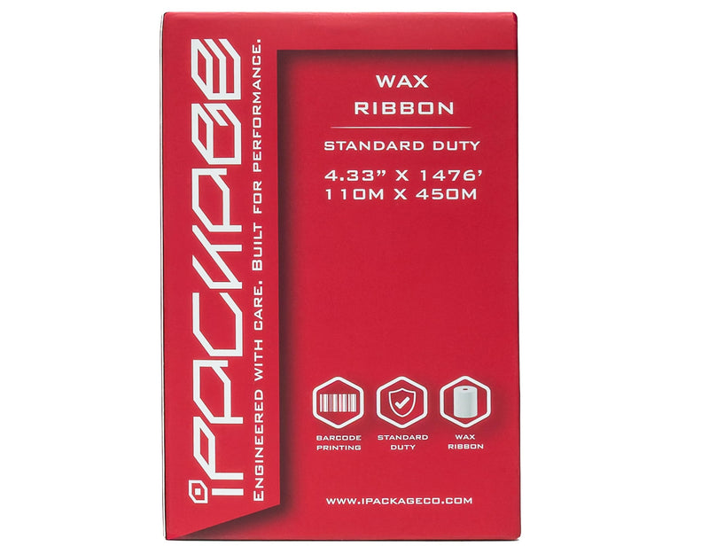 Thermal Transfer Wax Ribbon 4.33" x 1476' (110mm x 450m) 1 roll | Industrial Barcode & Shipping Label Printing | Zebra, TSC, GoDex, Citizen Compatible | 1" Core, Ink Out (450m)