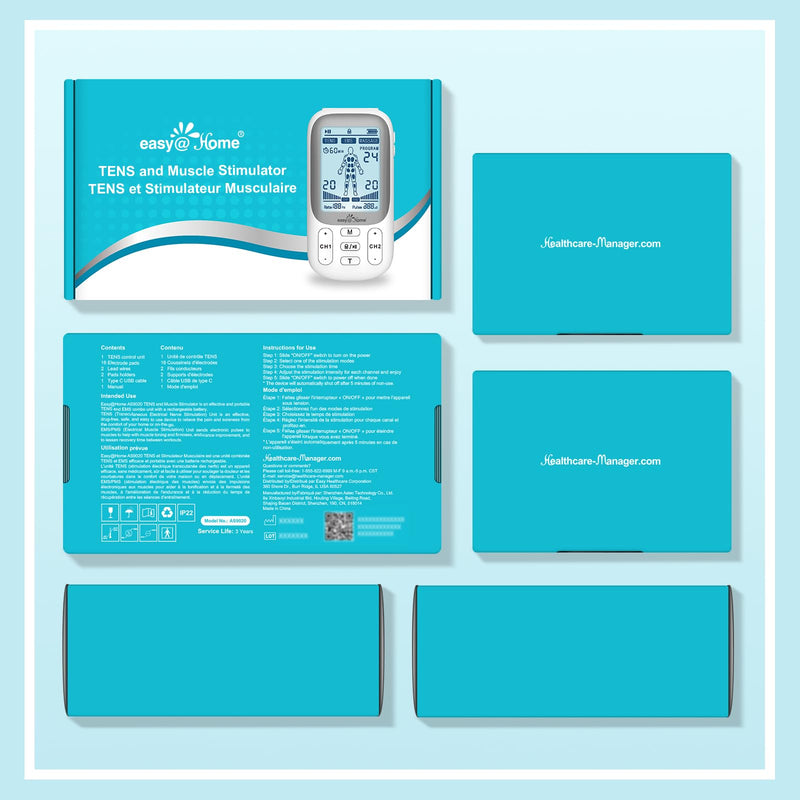 [Australia - AusPower] - Easy@Home Electronic TENS Unit: Pain Relief Therapy - EMS Pulse Massager Rechargeable Machine - Dual Channel 24 Modes 20 Intensities 16 Pads TENS and Powered Muscle Stimulator EHE020 White 