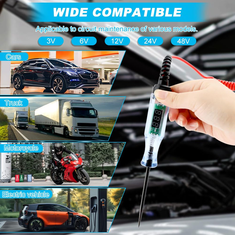 [Australia - AusPower] - Automotive Test Light with 3-48V LED Digital Display, Auto Bidirectional Voltage Tester with Extended Spring Wire and Probe, Vehicle Circuits Low Voltage Light Test Pen 