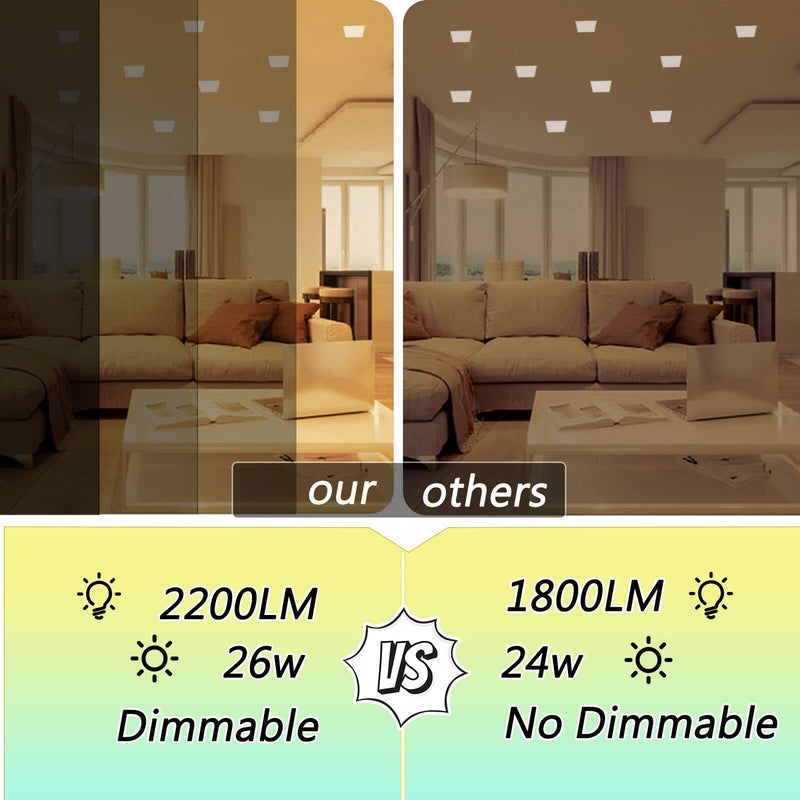 LZHOME 11 inch 26W Square LED Recessed Light, 3 Color Temperature Selectable & Dimmable Lamp, 2200 Lumens Ultra Thin Led Canless Downlight Lighting with Junction Box for Living Room Kitchen Bedroom… White-1-PACK 11Inch