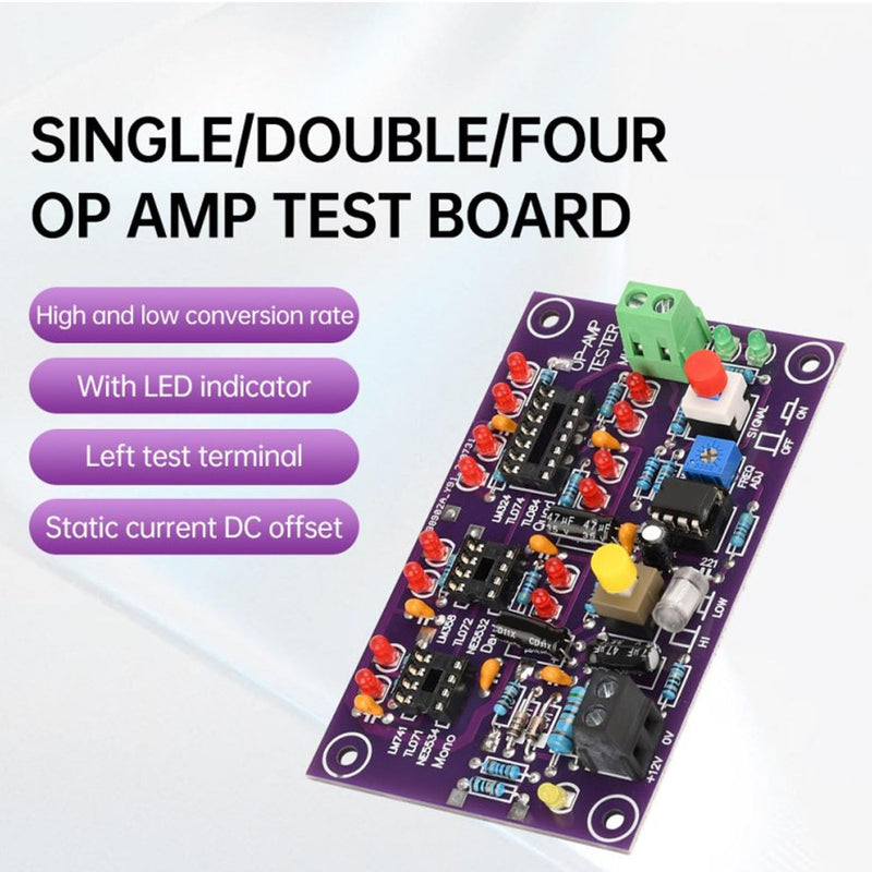 Operational Amplifier Test Board Op Amp Tester Module with LED Indicators for Single Dual Quad Op Amp IC Testing LM741 LM358 LM324