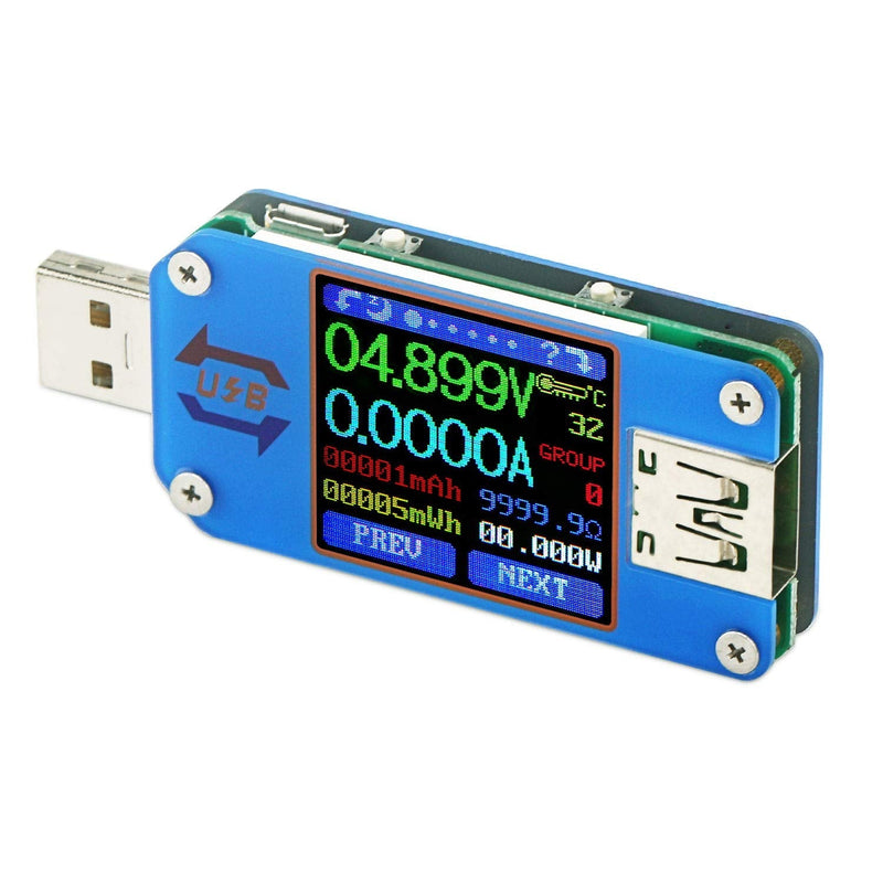 DROK USB Power Meter, DC 4-24V 5A LCD USB A&C Voltage Current Display USB Tester Multimeter, Test Speed of Charger Cables, Capacity of Power Bank, QC 2.0 3.0 Blue USB-A&USB-C Pro