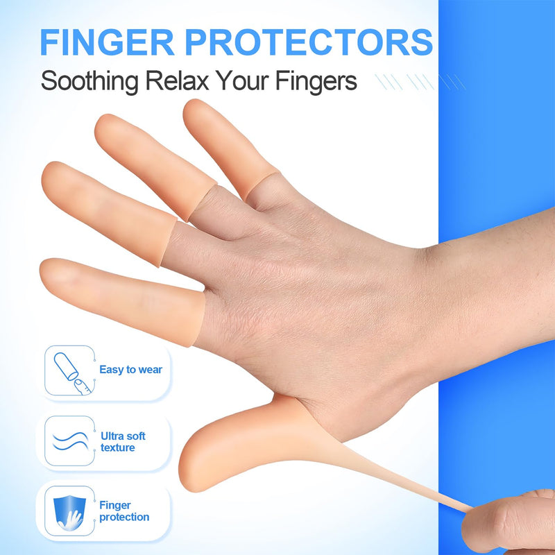 [Australia - AusPower] - 20 Pcs Gel Finger Protectors, Finger Caps Silicone Fingertips Protection, Reusable Soft High Elastic Fingertip Bandages for Relief Finger Arthritis, Cracked Fingers, and Other Finger Pain(Multi-Size) 