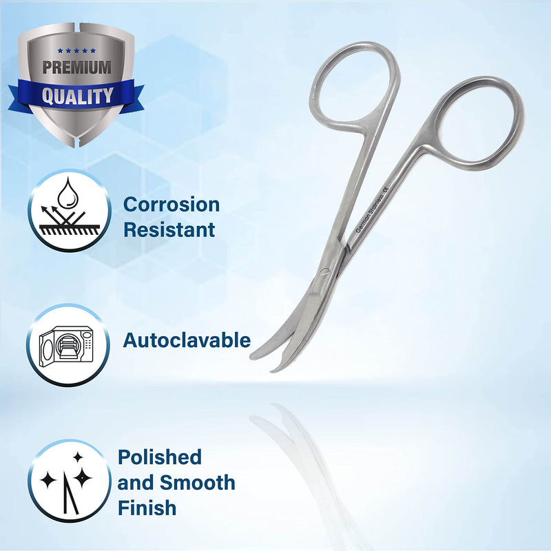 Premium Quality Suture Northbent Stitch Curved Scissors 3.5" (Silver) Silver
