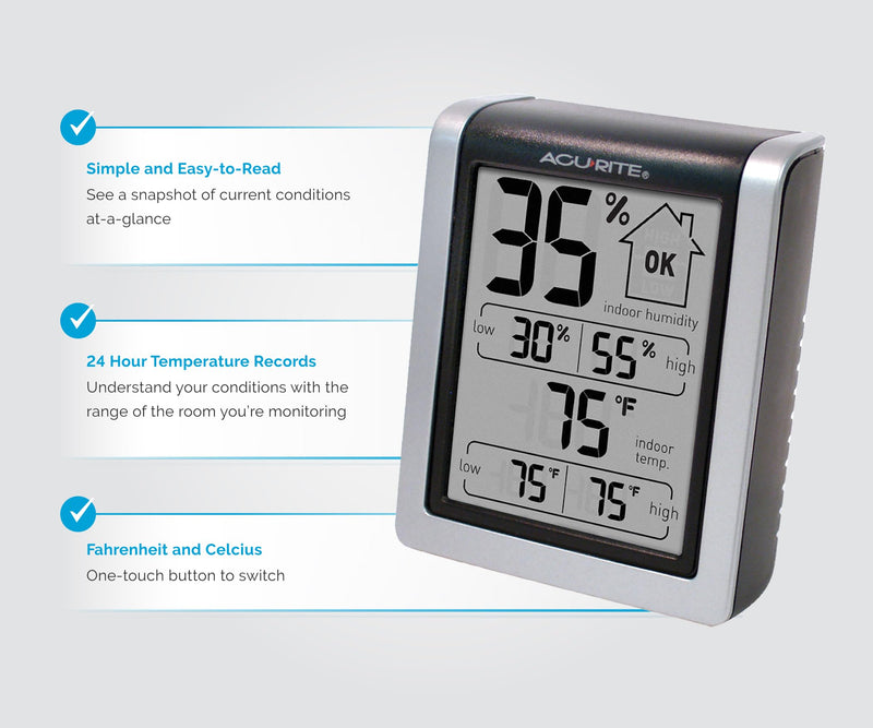 AcuRite Wireless Digital Indoor Thermometer and Hygrometer Monitor for Indoor Temperature and Humidity Measurements (00613) Classic