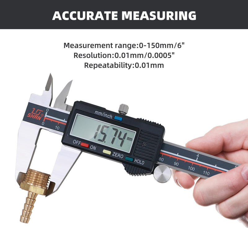 [Australia - AusPower] - SHAN Calipers Measuring Tool,Big LCD Digital Caliper, Inch Metric Fraction Conversion,0-6" Calipers Measuring Tool - with Large LCD Screen, Digital Caliper Tool for DIY/Household 