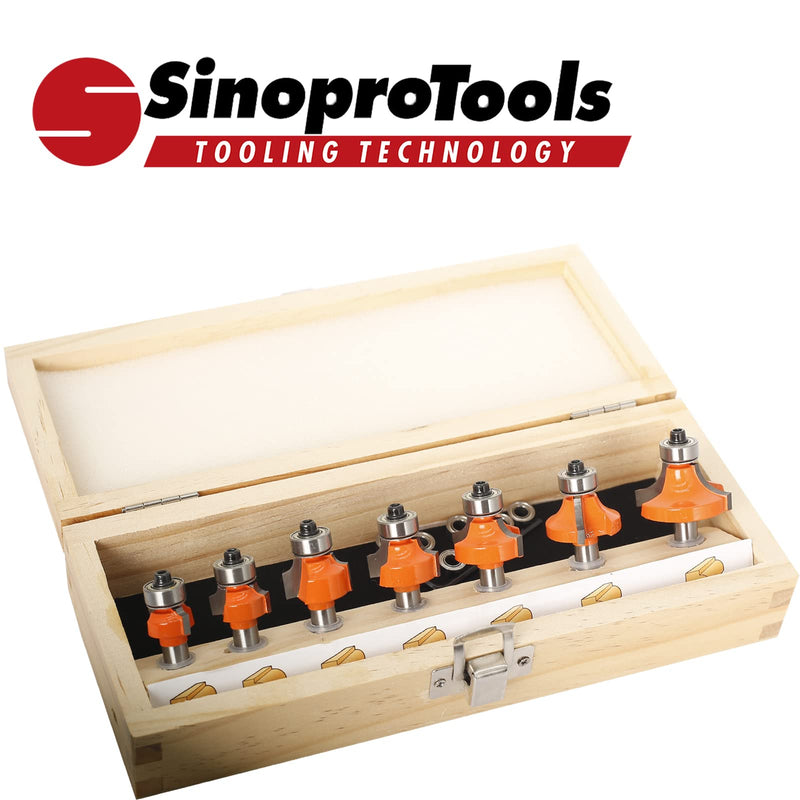 Rounding Router Bit Set HW with Ball Bearing, Shank 8mm, R 2-10mm | With interchangeable starting rings diameter 12.7/9.5 mm for round and quarter bar profiles. Comes in wooden box. 7-Piece Set (R 2-10 mm) Shaft 8 mm