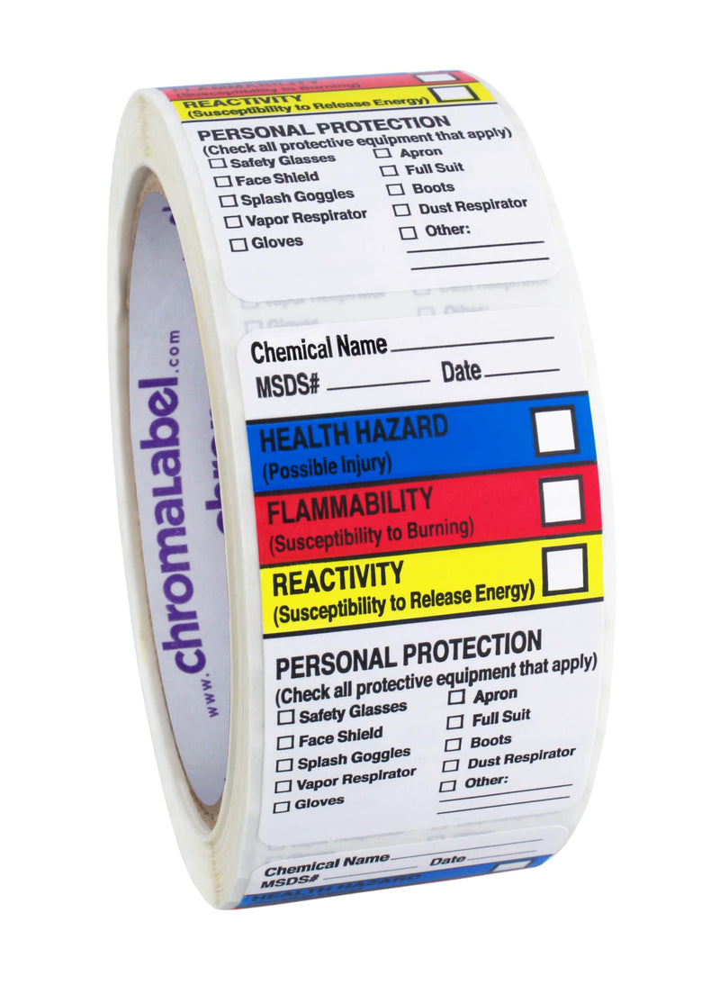 ChromaLabel 1.50 x 2.50 Inch HMIG Write-in Labels, 250 Sticker per Roll 1-1/2" x 2-1/2"