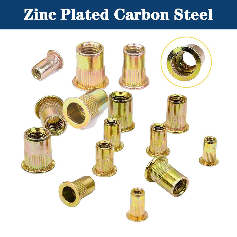 [Australia - AusPower] - Rivet Nut 1/2"-13 UNC 20Pcs Yellow Zinc Plated Finish Flat Head Rivnut Threaded Insert Nut Knurled Body (Yellow 1/2"-13) 