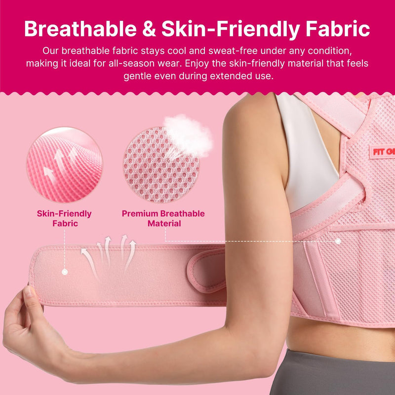 [Australia - AusPower] - Fit Geno Posture Corrector for Women: Adjustable Lightweight Upper Back Brace for Neck Shoulder & Upper Back Pain Relief - Improve Posture Correct Hunchback Slouching Kyphosis Invisible Under Clothes (XS/S Under Bust 26"-37") Pink X-Small/Small 