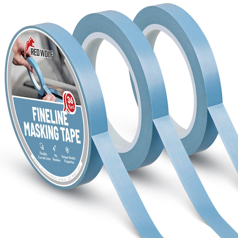 RED WOLF PVC Fine Line Pinstriping Tape 3/4" x 36yd 3 Rolls, Automotive Car Paint Masking Tape for Sharp Graphic Design Curves Conformable Stretch Fineline Pinstripe Tape for Motorcycle DIY Paint Art 3/4 inch - 3 roll