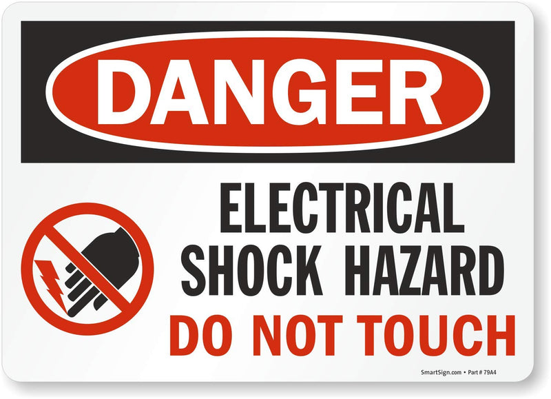 SmartSign Adhesive Vinyl Label, Legend "Danger: Electrical Shock Hazard", 10" high x 14" wide, Black/Red on White 10" x 14" Durable Non-Reflective Decal
