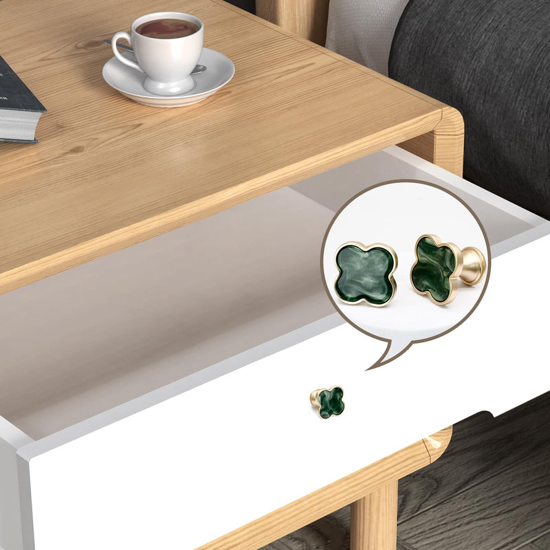 12 Pack Clover Cabinet Knobs Zinc Alloy Single Hole Pulls,Four-Leaf Clover Drawer Handles for Dresser,Wardrobe,Vanity(12pcs,Green) 12 Pack Green
